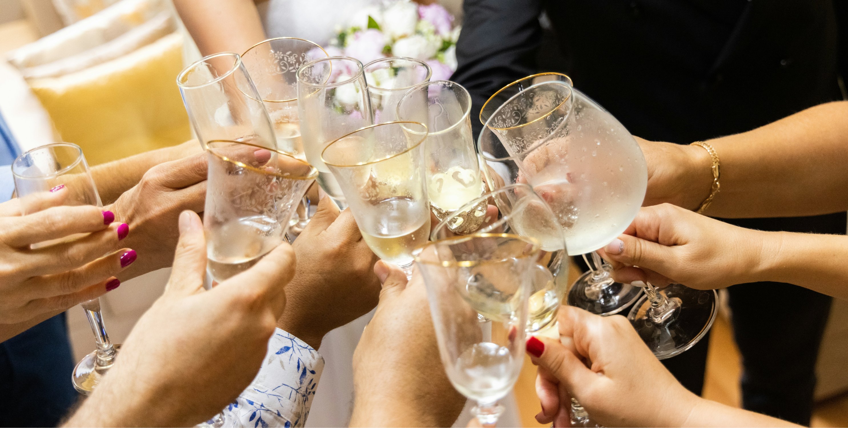 Wedding guests making a celebratory toast, symbolizing social bonding, joy, and positive brain chemistry